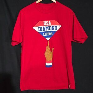 Diamond Supply Made in USA SS Crewneck - Red USA Globetrotters Lifers - Sz L*